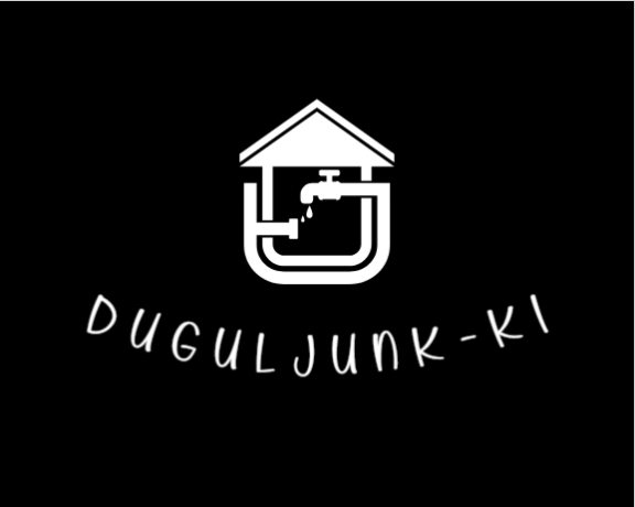 A Duguljunk-ki.hu hivatalos logója, stilizált vízcsappal és csőrendszerrel, fekete háttéren